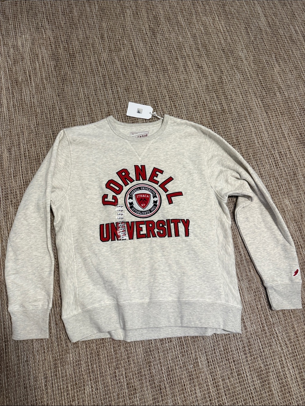 League Cornell University Light Gray Crewneck with Red Logo